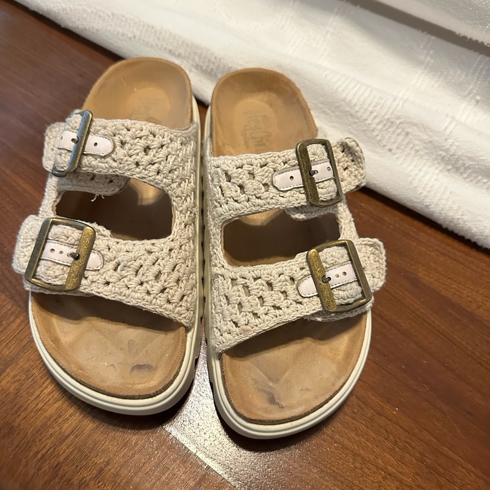 Corkys Crochet Strap Sandals - Cream